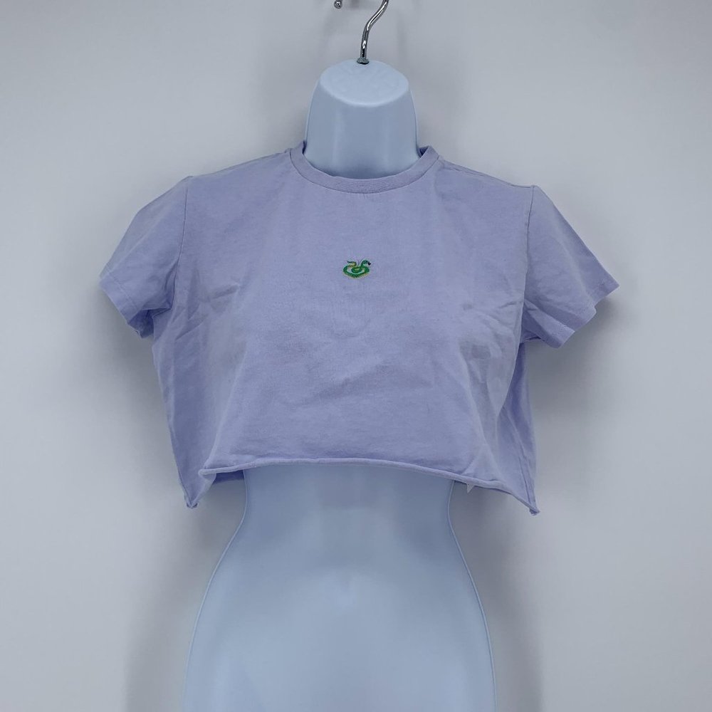 Topshop NWT Neon Snake Embroidered Purple Short Sleeve Crop T-Shirt Size 2